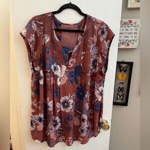 Daniel Rainn Floral Blouse - Brown and Blue